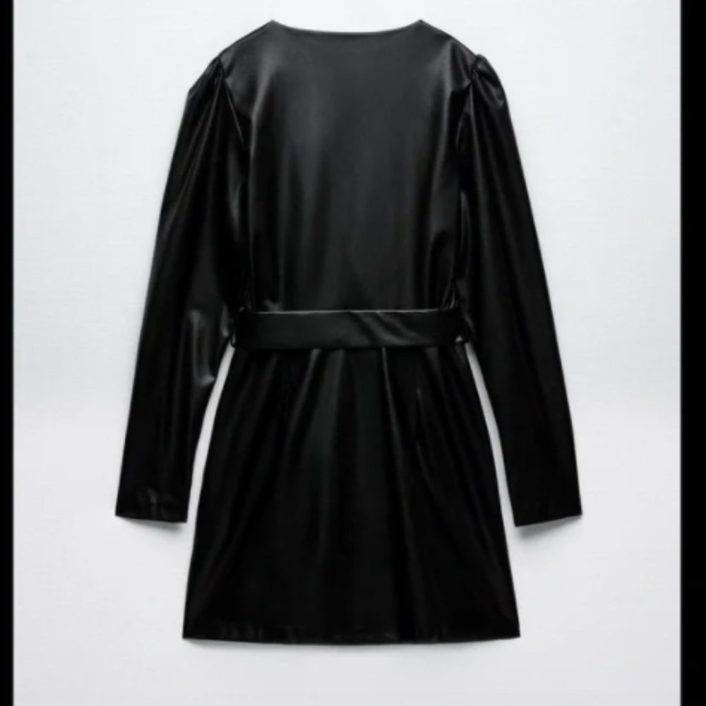 Zara Belted Faux Leather Short Mini Dress XS NWT - Picture 9 of 9
